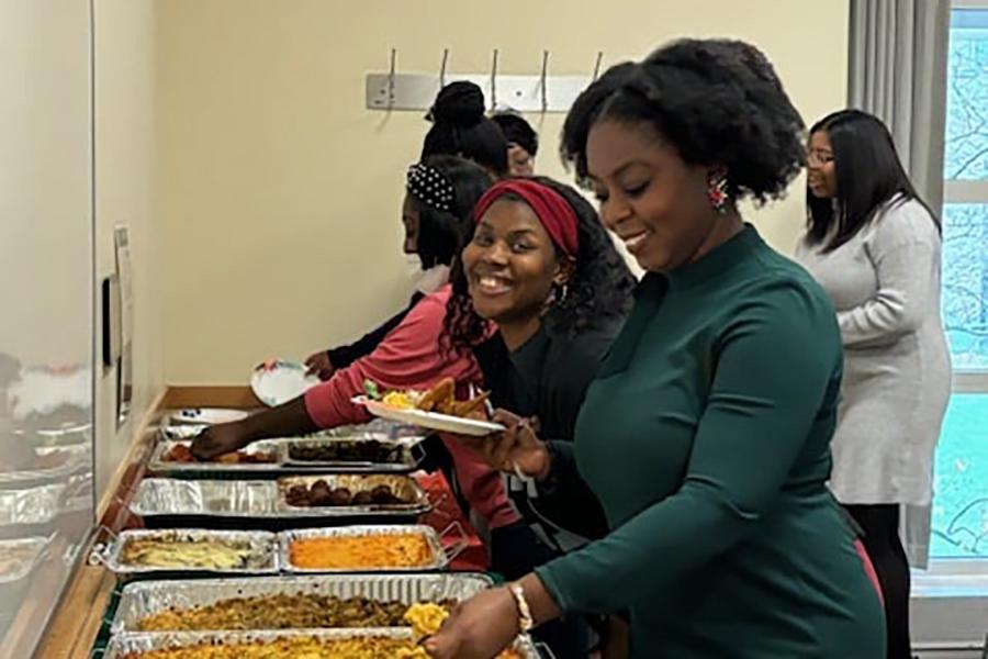 Attendees at buffet